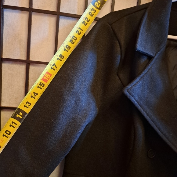 Black Double Breasted Wool like Coat with Slant Pockets - Picture 9 of 16